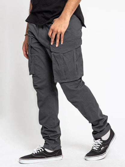 Men's Solid Color Multi-Pocket Casual Cargo Pants kakaclo