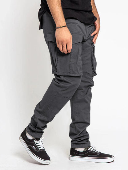 Men's Solid Color Multi-Pocket Casual Cargo Pants kakaclo