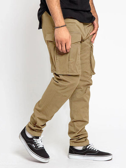 Men's Solid Color Multi-Pocket Casual Cargo Pants kakaclo
