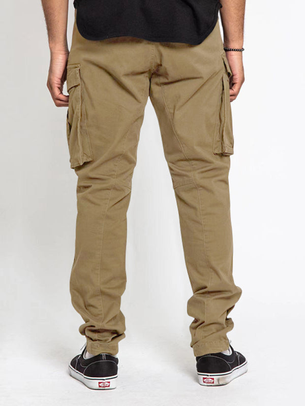 Men's Solid Color Multi-Pocket Casual Cargo Pants kakaclo