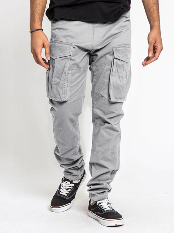 Men's Solid Color Multi-Pocket Casual Cargo Pants kakaclo