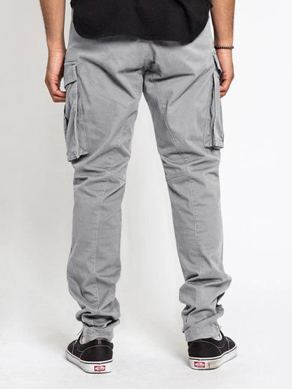 Men's Solid Color Multi-Pocket Casual Cargo Pants kakaclo