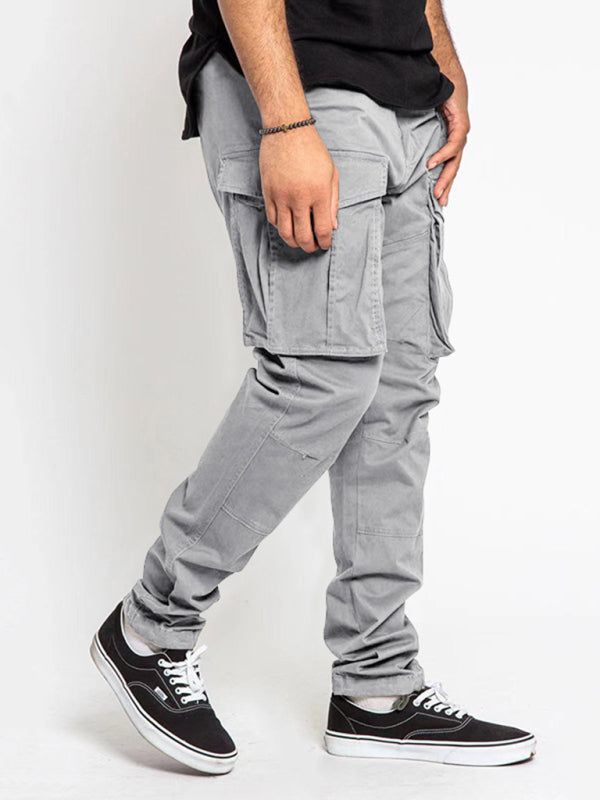 Men's Solid Color Multi-Pocket Casual Cargo Pants kakaclo
