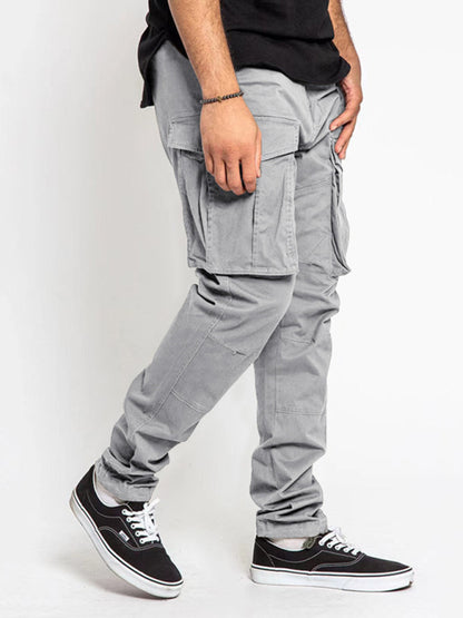Men's Solid Color Multi-Pocket Casual Cargo Pants kakaclo