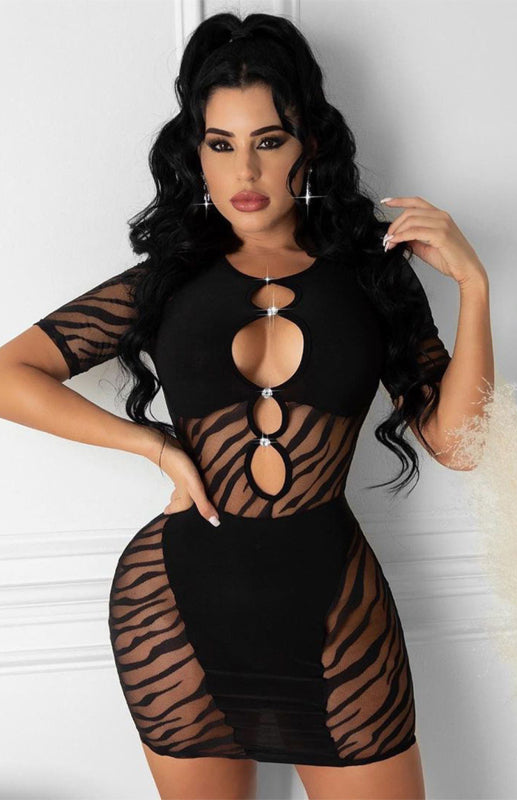 Patchwork See-Through Sexy Dress kakaclo
