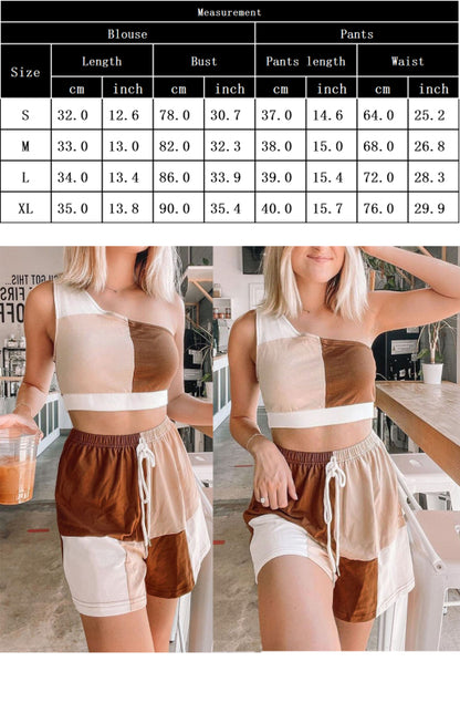 Cross Shoulder Vest Panel Short Set kakaclo