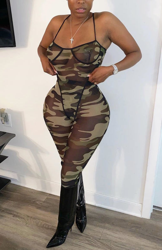 Mesh One Piece Camo Printed Two-Piece Set kakaclo