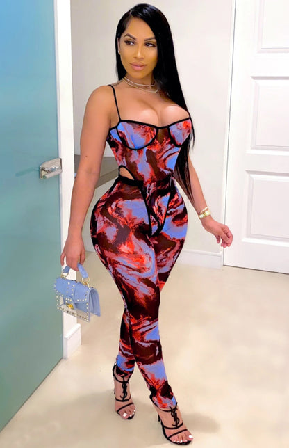 Mesh One Piece Camo Printed Two-Piece Set kakaclo