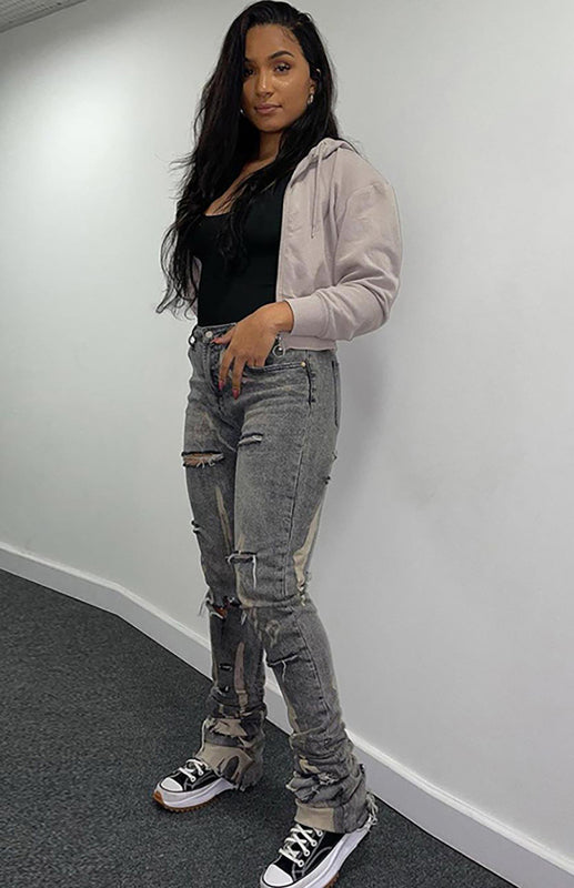 Zip Fly High Waist Washed White Slim Jeans kakaclo