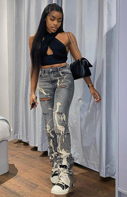 Zip Fly High Waist Washed White Slim Jeans kakaclo