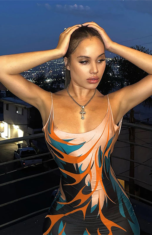 Sexy Cutout Sling Backless Print Slim Fit Maxi Dress kakaclo