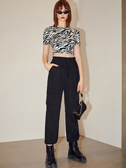 Zebra Pattern Short Sleeve Crop Top kakaclo