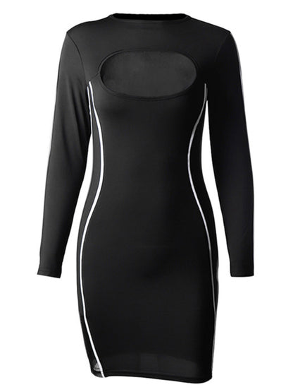 Contrast Stitching Long Sleeve Dress kakaclo