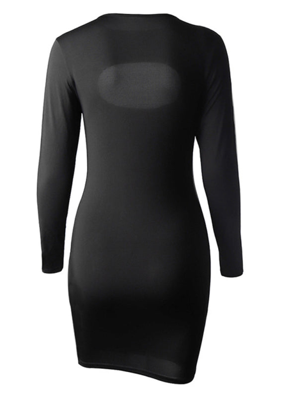 Contrast Stitching Long Sleeve Dress kakaclo