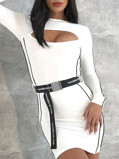 Contrast Stitching Long Sleeve Dress kakaclo