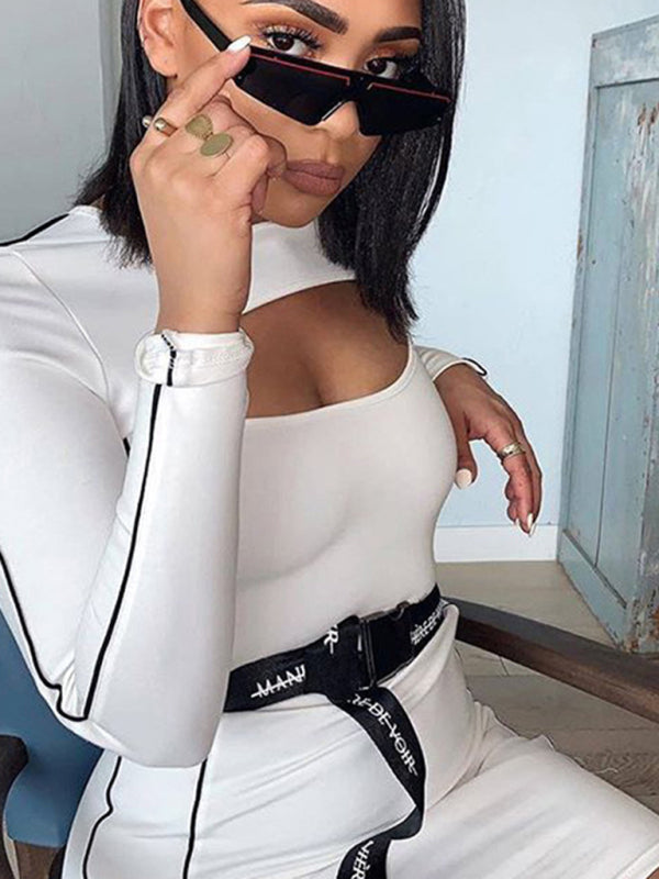 Contrast Stitching Long Sleeve Dress kakaclo