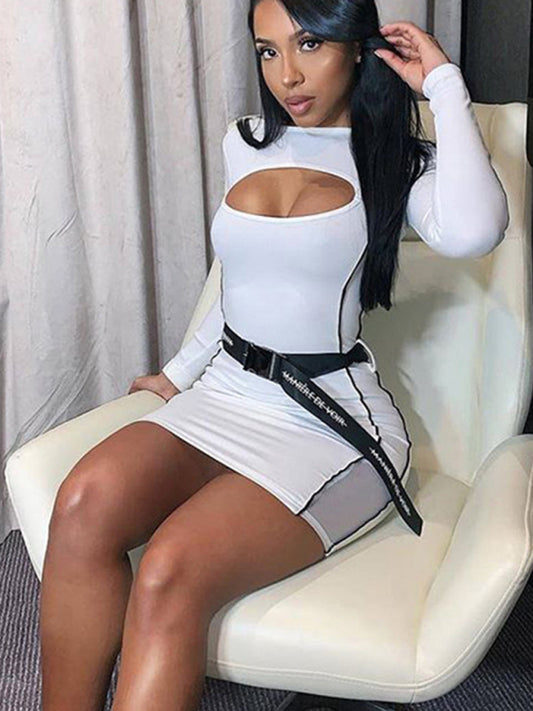 Contrast Stitching Long Sleeve Dress kakaclo