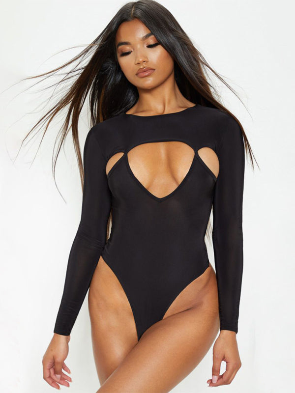 Irregular Cutout Long Sleeve Bodysuit kakaclo