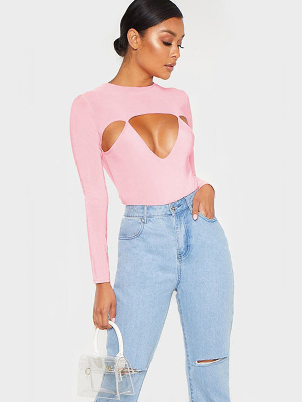 Irregular Cutout Long Sleeve Bodysuit kakaclo