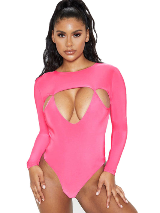 Irregular Cutout Long Sleeve Bodysuit kakaclo
