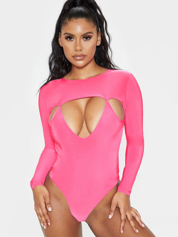 Irregular Cutout Long Sleeve Bodysuit kakaclo