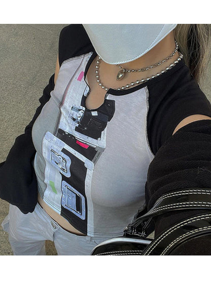 Short Sleeve T-Shirt Irregular V-Neck Casual Crop Top kakaclo