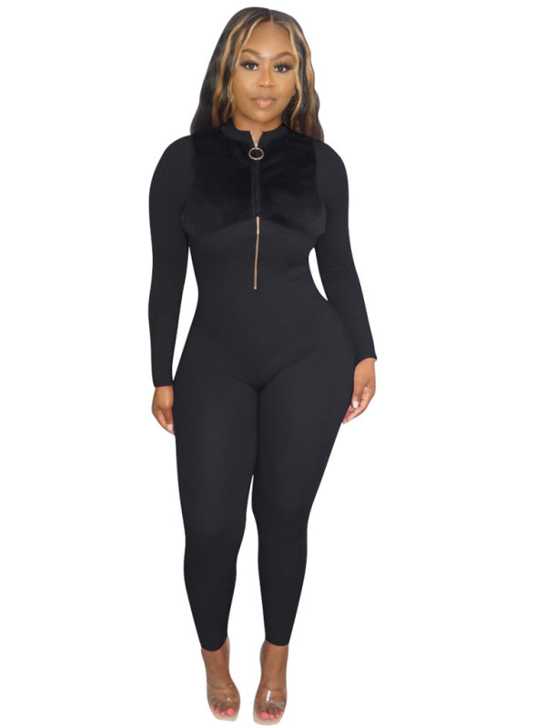 Zip Flannel Fleece Sexy Hip Lift Jumpsuit kakaclo