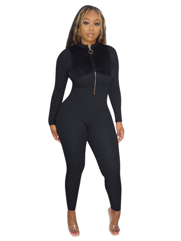 Zip Flannel Fleece Sexy Hip Lift Jumpsuit kakaclo