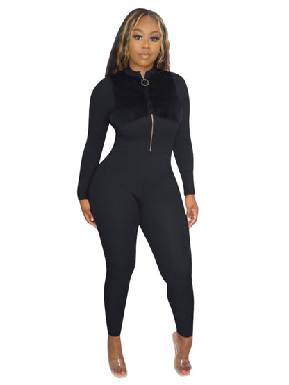Zip Flannel Fleece Sexy Hip Lift Jumpsuit kakaclo