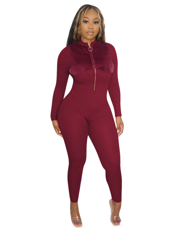 Zip Flannel Fleece Sexy Hip Lift Jumpsuit kakaclo