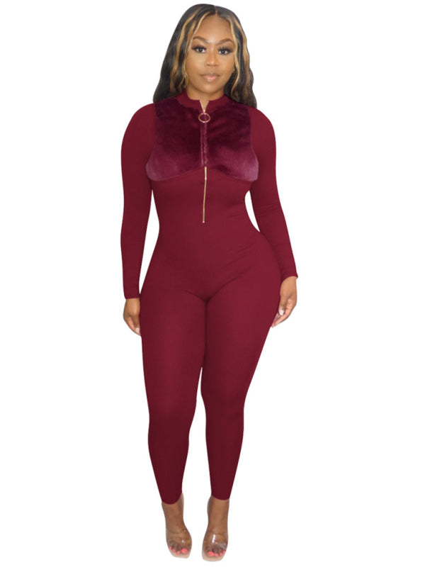 Zip Flannel Fleece Sexy Hip Lift Jumpsuit kakaclo