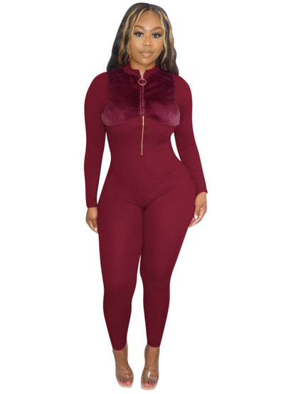 Zip Flannel Fleece Sexy Hip Lift Jumpsuit kakaclo