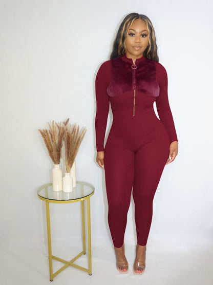 Zip Flannel Fleece Sexy Hip Lift Jumpsuit kakaclo