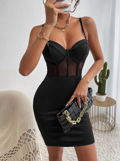 Sexy Stitching Halter Steel Ring Fishbone Hip Dress kakaclo