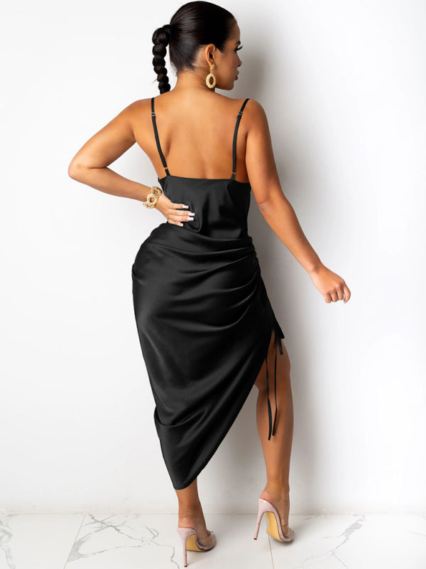 Backless Ruched Slit Dress