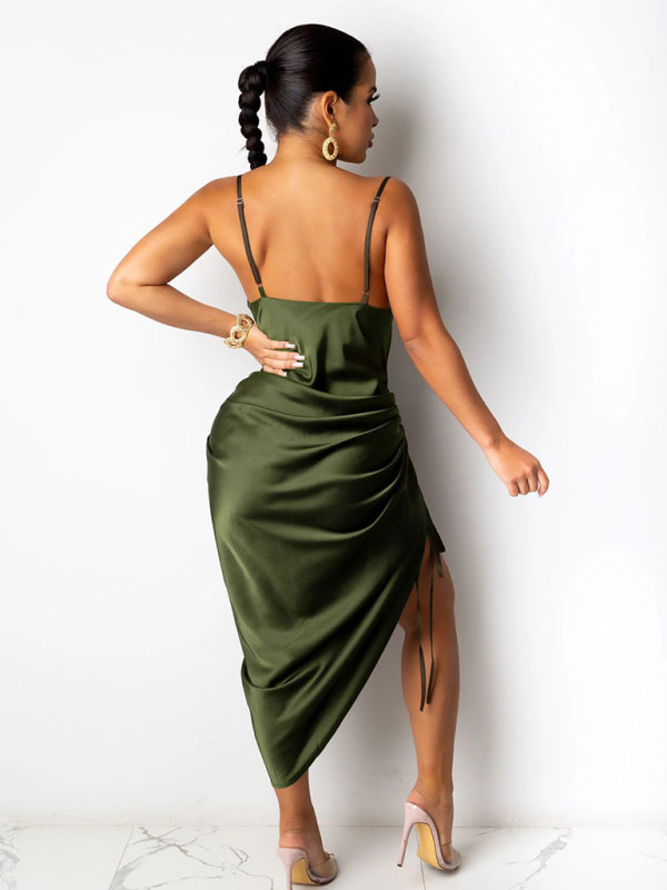 Backless Ruched Slit Dress