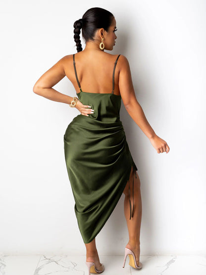 Backless Ruched Slit Dress