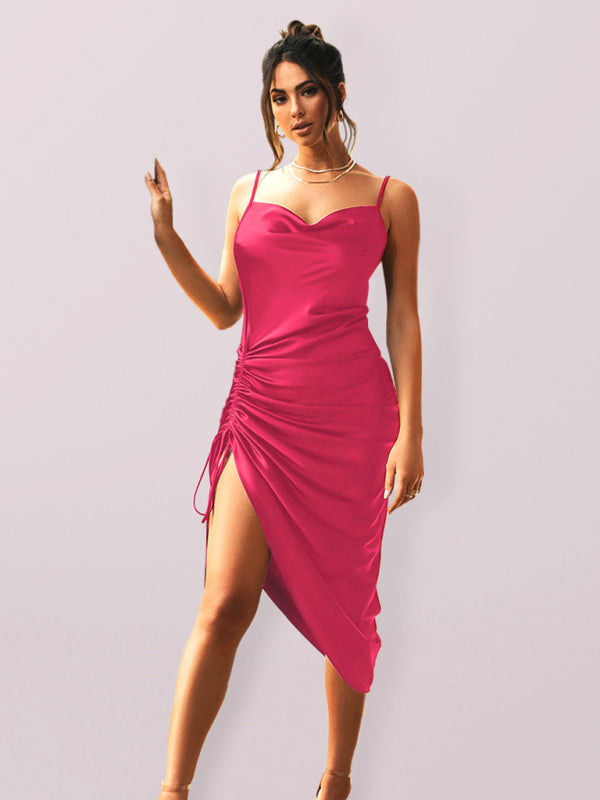 Backless Ruched Slit Dress