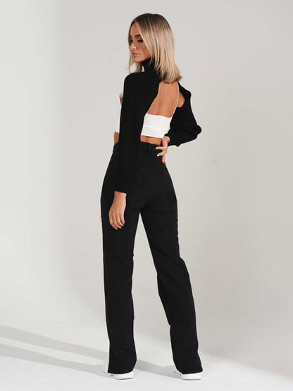 Highly Desirable Ripped High Waist Ankle Slits Straight Leg Jeans