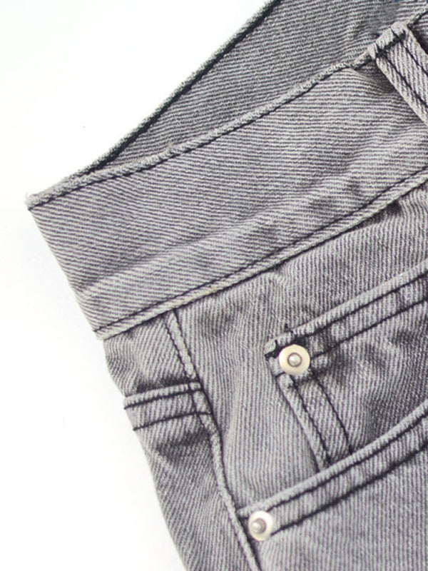 Highly Desirable Ripped High Waist Ankle Slits Straight Leg Jeans