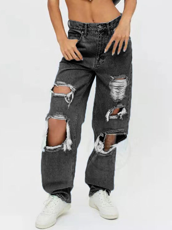 Ripped High Waist Relaxed Baggy Jeans kakaclo