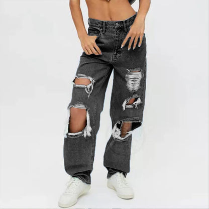 Ripped High Waist Relaxed Baggy Jeans kakaclo