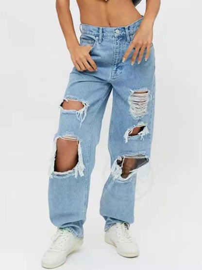 Ripped High Waist Relaxed Baggy Jeans kakaclo
