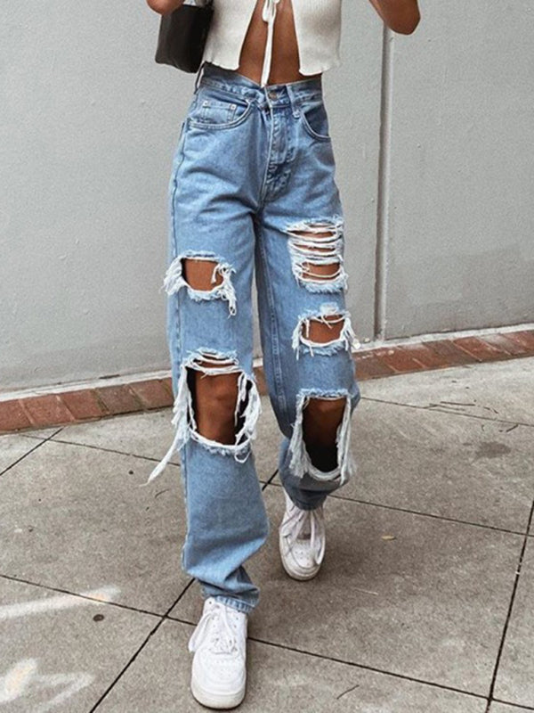 Ripped High Waist Relaxed Baggy Jeans kakaclo