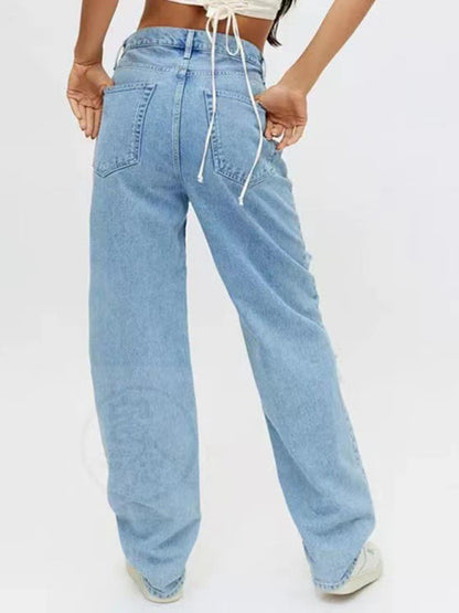 Ripped High Waist Relaxed Baggy Jeans kakaclo