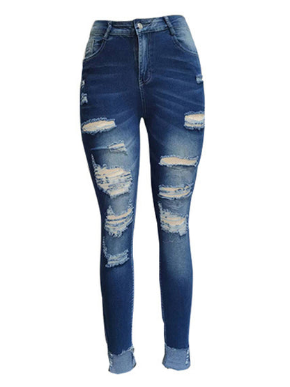 Rip Distressed Lined With Plaid Print Curvy Fit Skinny Jeans kakaclo