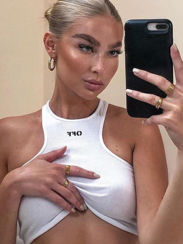 Solid Color Letter Print Tank Top kakaclo