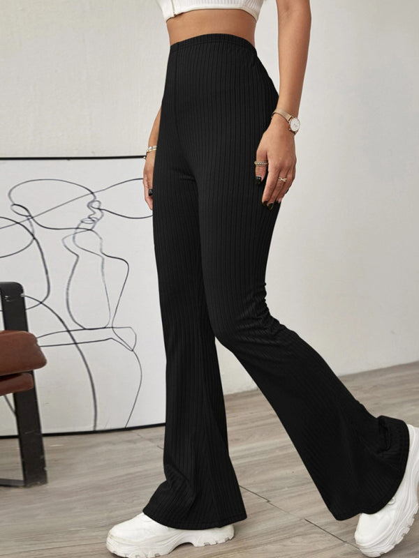 Solid Color High Waist Flare Pants kakaclo