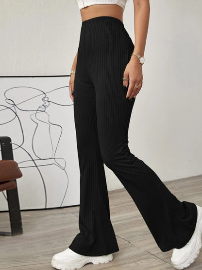 Solid Color High Waist Flare Pants kakaclo