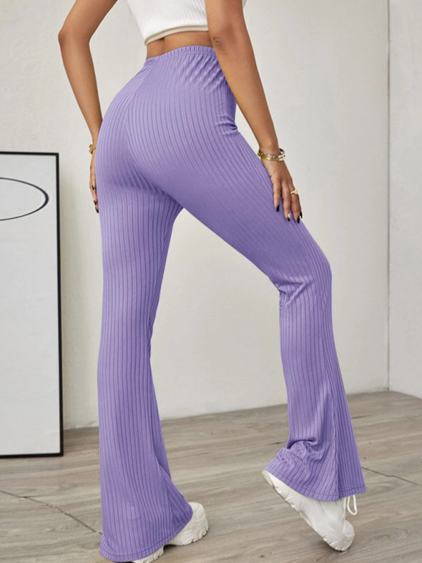 Solid Color High Waist Flare Pants kakaclo